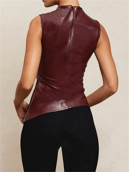 Tossy Pu Leather Tank Top – Sleeveless Slim High Waist Crop Top