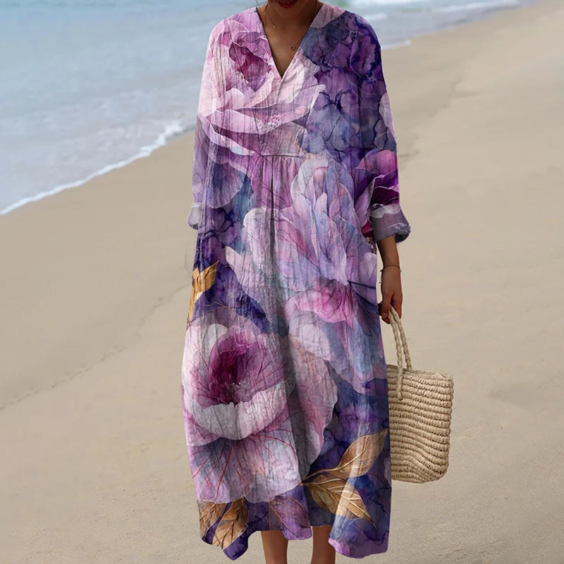 Women's Vintage Floral Art Print Cotton Dress elevenforest
