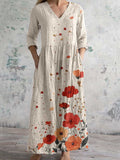 Women's Elegant Floral V-Neck Cotton Dress