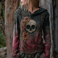 Vintage Skull Floral Celtic Gradient Cozy Knit Hooded Sweater elevenforest