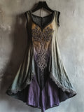 Vintage Tree Of Life Lace Hem Gradient Linen Dress elevenforest