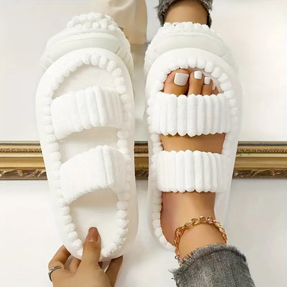 Double Straps Plush Slippers Ht0147
