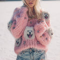 Comstylish Fuzzy Samoyed Dog Felt Cozy Knit Sweater
