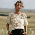 Women's Floral Pattern Linen Crew Neck Short Sleeve T-shirt elevenforest