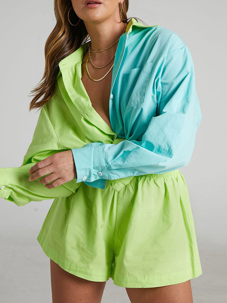 Tracksuits Shirt With Mini Shorts Cotton Two Pieces Sets Clothing Outfits Blouses Tracksuits