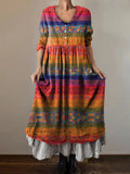 Women's Vintage Floral Patchwork Art Print V-Neck Button Pocket Cotton