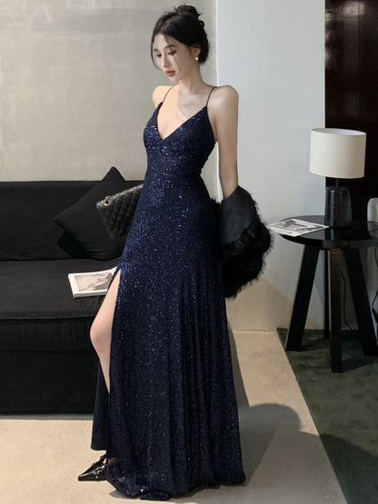 Backless Evening Party Dresses for V-neck Split Slim Spring Summer Maxi Dress Prom Robe Birthday Vestidos New