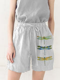 Women's Casual Watercolor Dragonfly Cotton Blend Print Short elevenforest