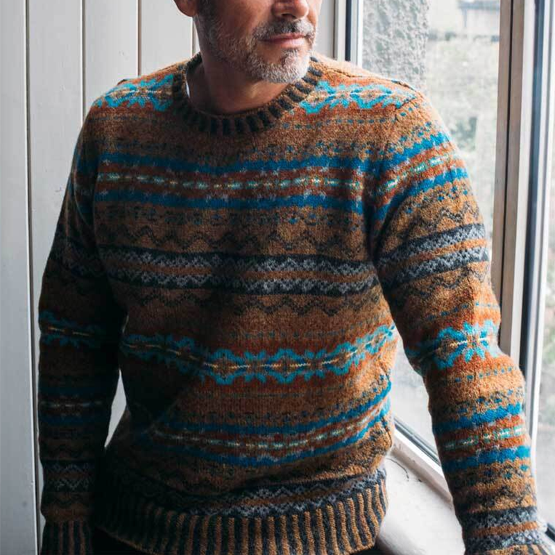 Vintage Eribe Warmth Knit Jacquard Icelandic Crew Neck Sweater（Unisex ） elevenforest
