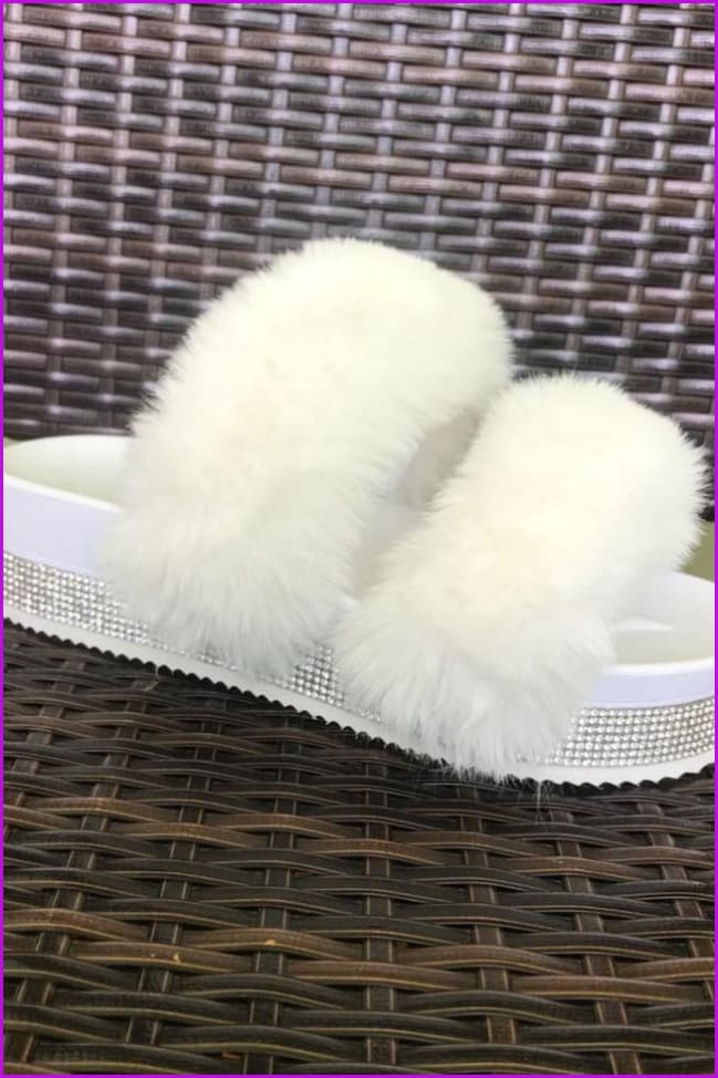Bling Slide Sandals Plush Slippers Furry Slides F1194