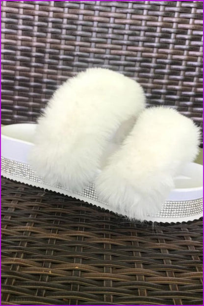 Bling Slide Sandals Plush Slippers Furry Slides F1194