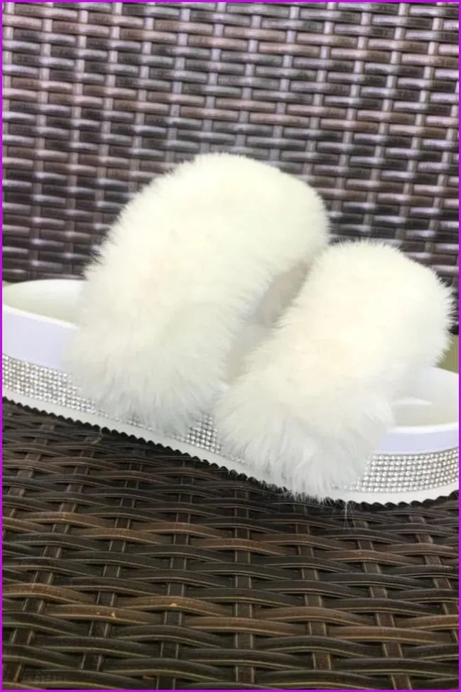 Bling Slide Sandals Plush Slippers Furry Slides F1194