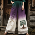Women's Celtic Knot Tree Of Life Gradient Linen Blend Pants elevenforest