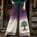 Women's Celtic Knot Tree Of Life Gradient Linen Blend Pants elevenforest
