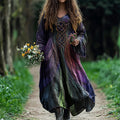Women's Vintage Viking Celtic Gradient Art Linen Dress elevenforest