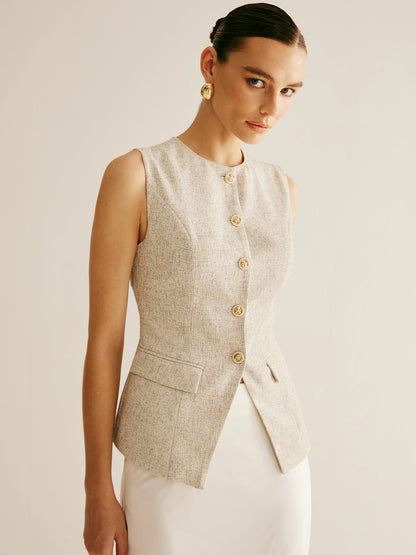 Breasted Piping Split Vest