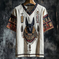 Vintage Egyptian Anubis Totem Men's Linen Short Sleeve Shirt elevenforest