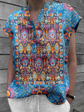 Women's Classic Kantha Vintage Floral Pattern Cotton and Linen Top