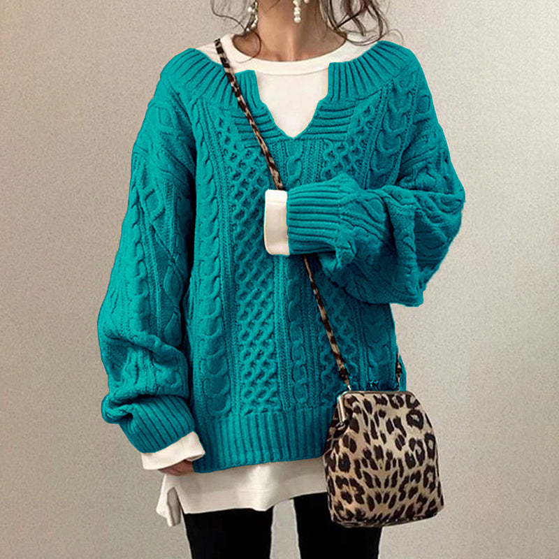 Casual Knit V Neck Linen Pattern Sweater elevenforest