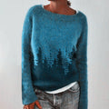 Crew Neck Colorblock Forest Loose Sweater elevenforest