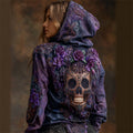 Day Of The Dead Sugar Skull Roses Fiber Art Beaded Dyed Hoodie elevenforest