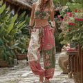 Women's Retro Rose And Floral Patchwork Art Casual Pants elevenforest