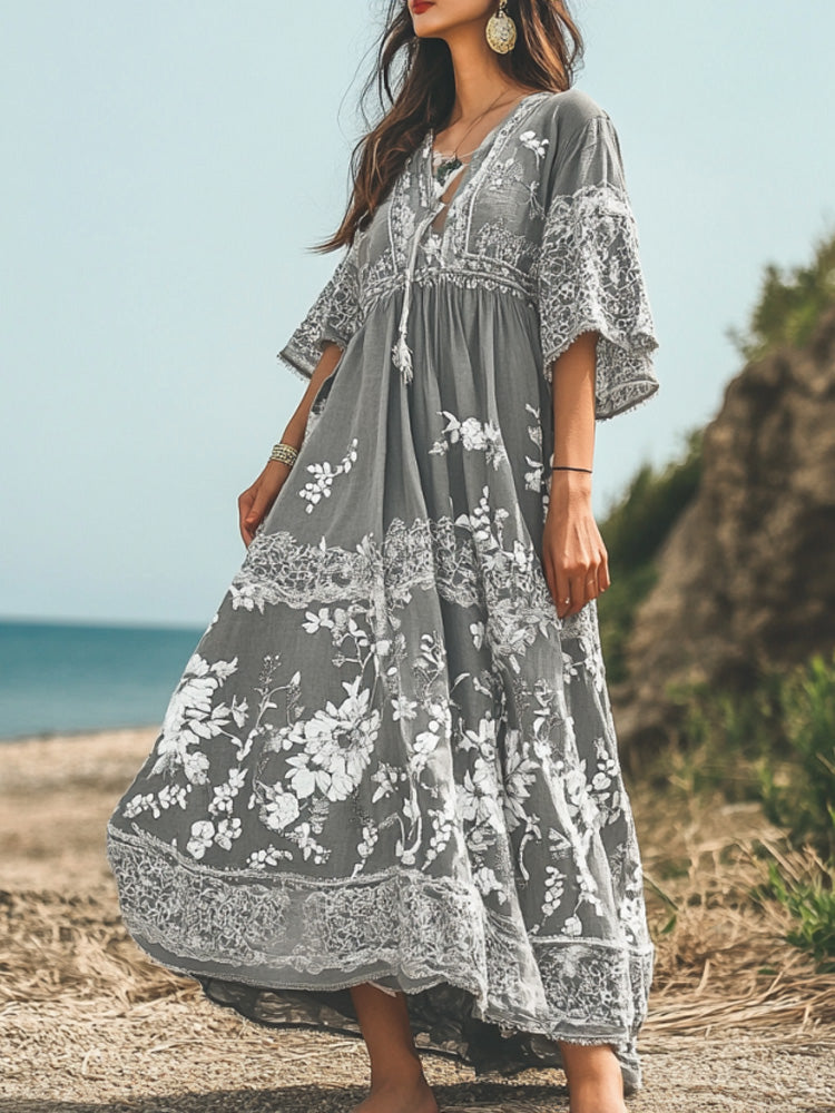 Women's Retro Floral Print Dress elevenforest