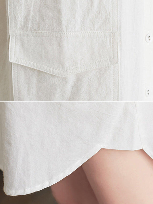 Simple Buttoned Lapel Collar Long Sleeves Blouse