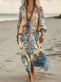 Women's Retro Totem Art Print Pocket Cotton Dress