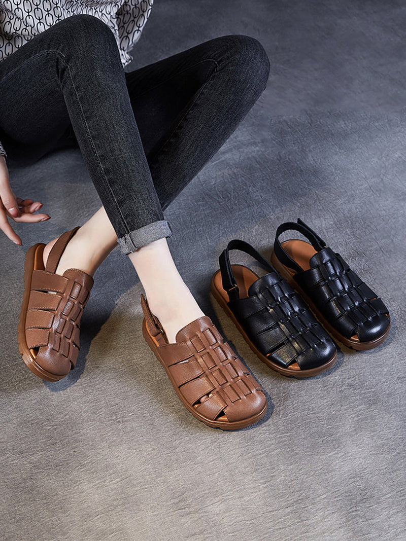Summer Leather Spliced Flat Slippers Aa1015