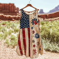 Vintage Independence Day American Flag Patch Floral Art Linen Tank Dress elevenforest