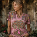 Celtic Tree Of Life & Pink Ribbon Embroidered Retro T Shirt
