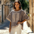 Vintage Greek Key Crew Neck Linen Blend T-shirt elevenforest