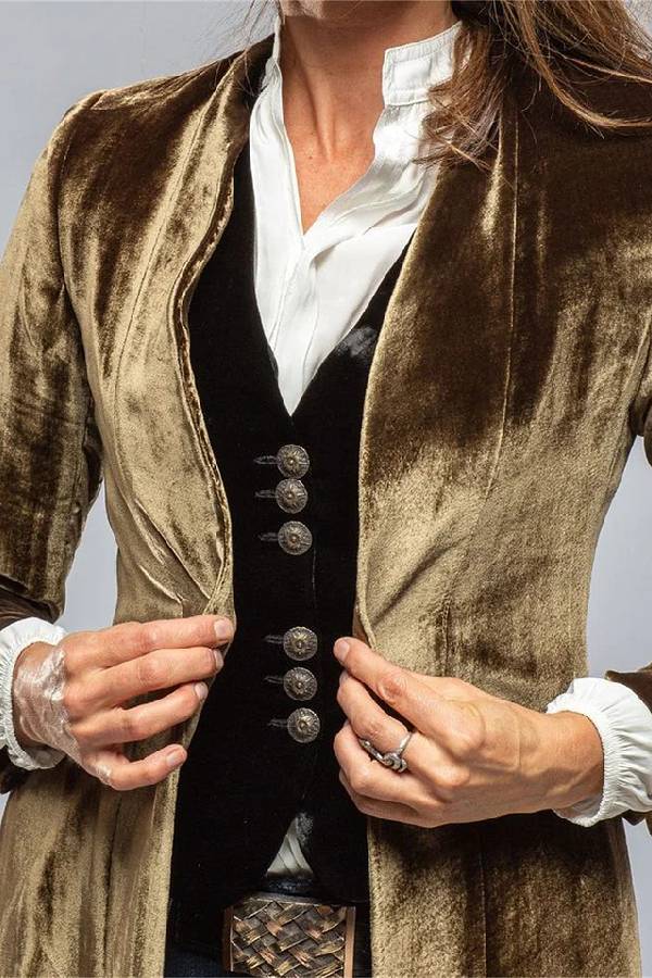 Velvet Long Loose Pocket Slit Coat