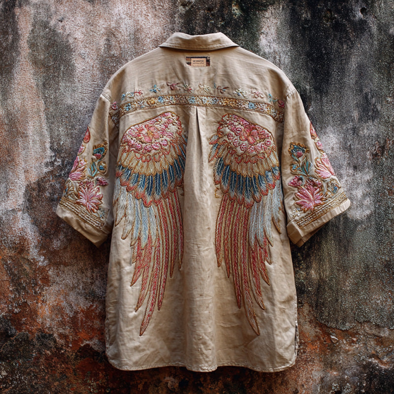 Women's Vintage Iranian Traditional Wing Embroidery Print Shirt elevenforest