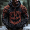 Men's Halloween Evil Pumpkin Head Color Blocked Hoodie Sweater artswardrobe