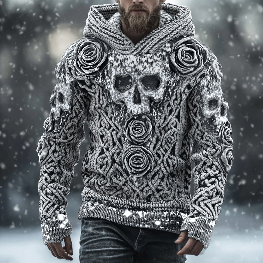 Men's Vintage Skull-print Hooded Sweater elevenforest