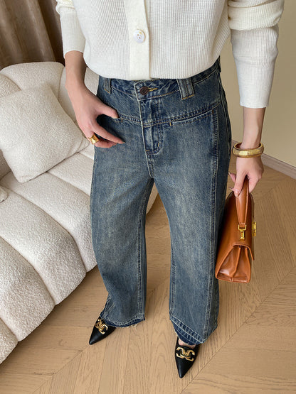 Denim Button Wide Leg Jeans