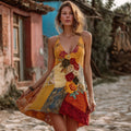 Vintage Roses Embroidered Sunset Inspired Linen Mini Dress elevenforest