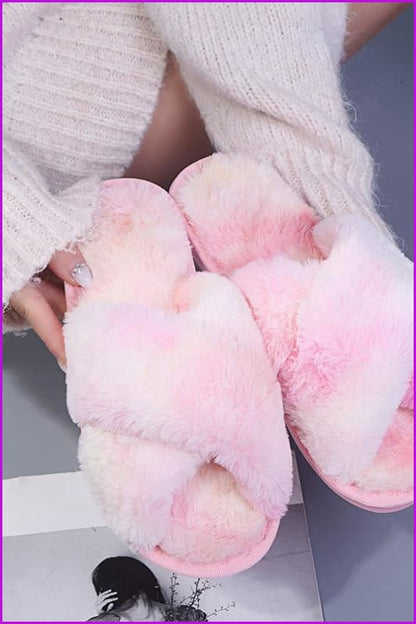 Colorful Cross Fur Slippers Plush Slippers De245