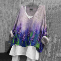 Comstylish Women's Vintage Purple Flower Art Linen Casual T-shirt