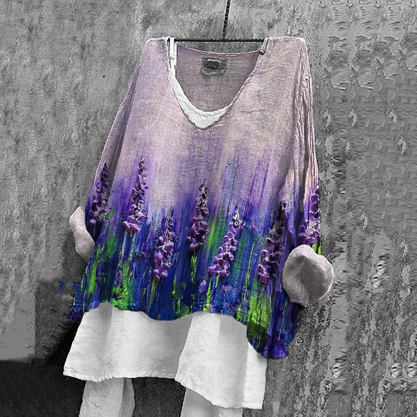 Comstylish Women's Vintage Purple Flower Art Linen Casual T-shirt