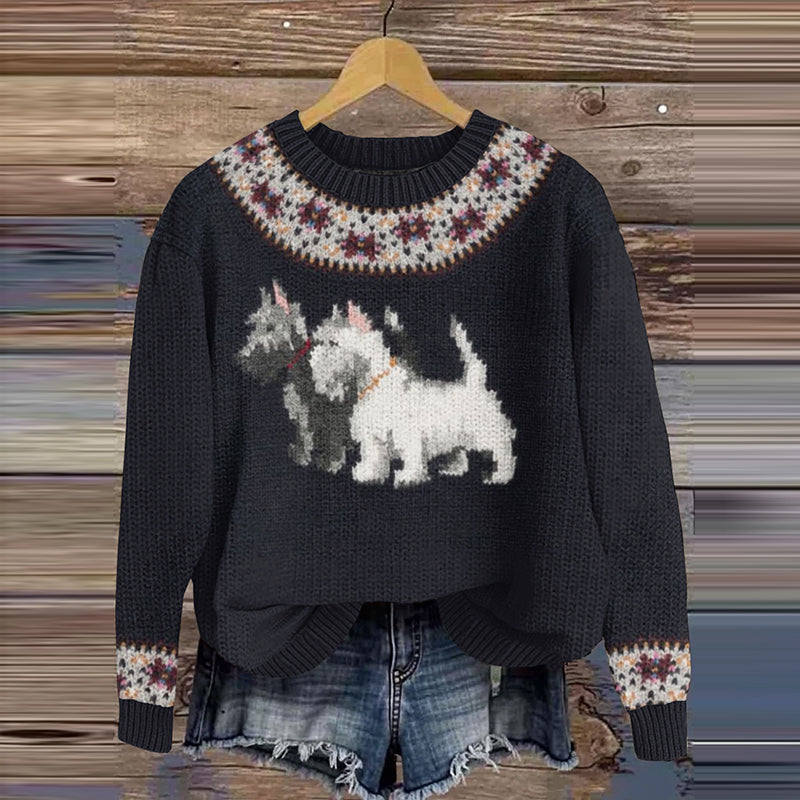 Comstylish Vintage Funny Puppy Knitted Icelandic Sweater