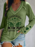 Comstylish Women's St. Patrick's Day Everybody In The Pub Getting Tipsy Printed V-neck T-shirt