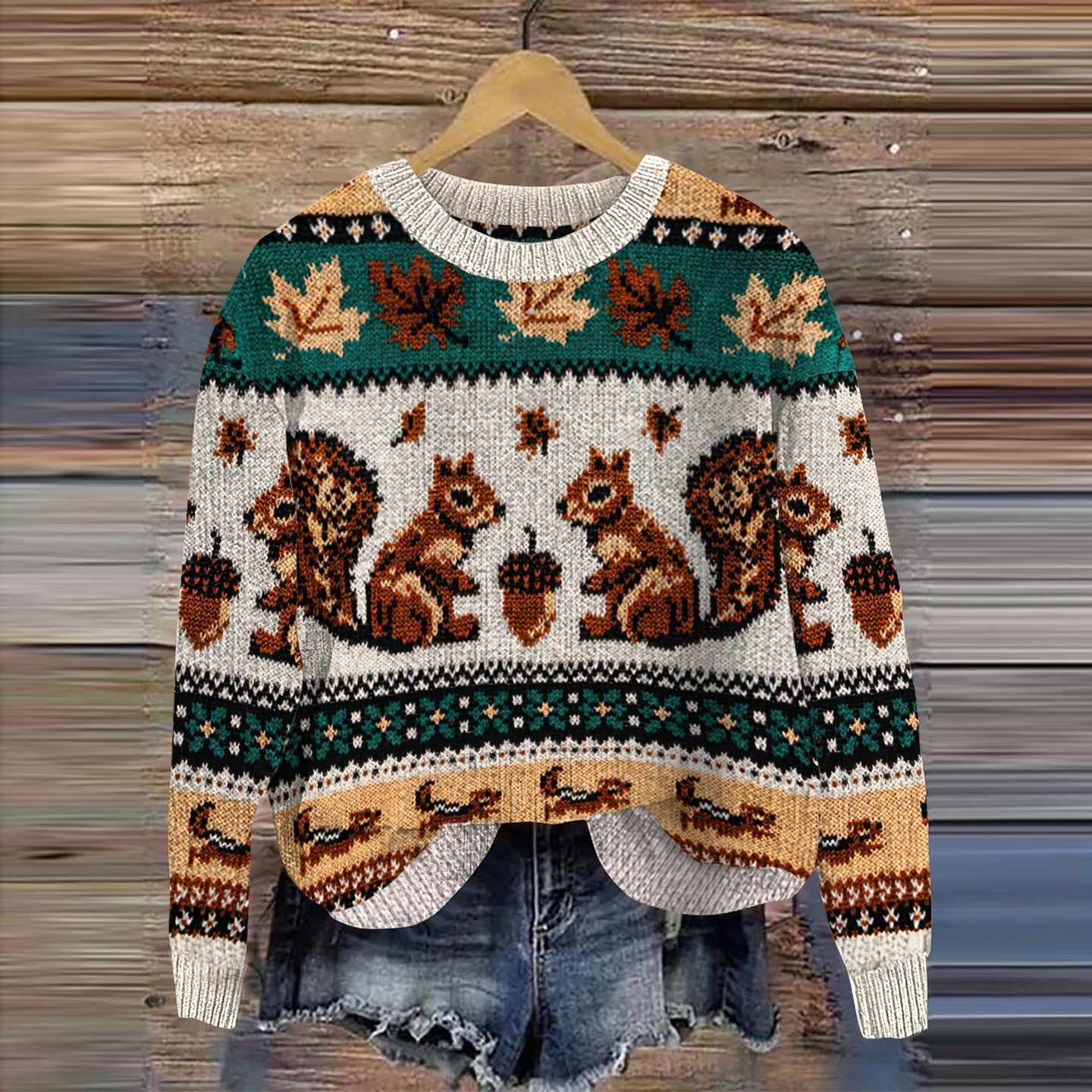 Squirrel Print Knitted Pullover Sweater artswardrobe