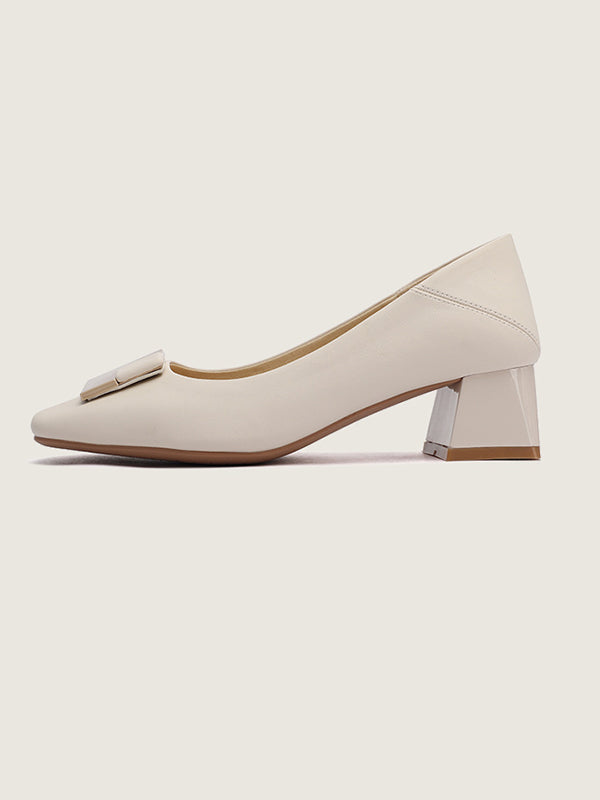 Square Buckle Chunky Square Mid Heel Shoes