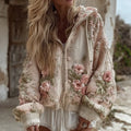 Women's Vintage Rose Embroidery Art Long Sleeve Casual Zip-up Hoodie elevenforest