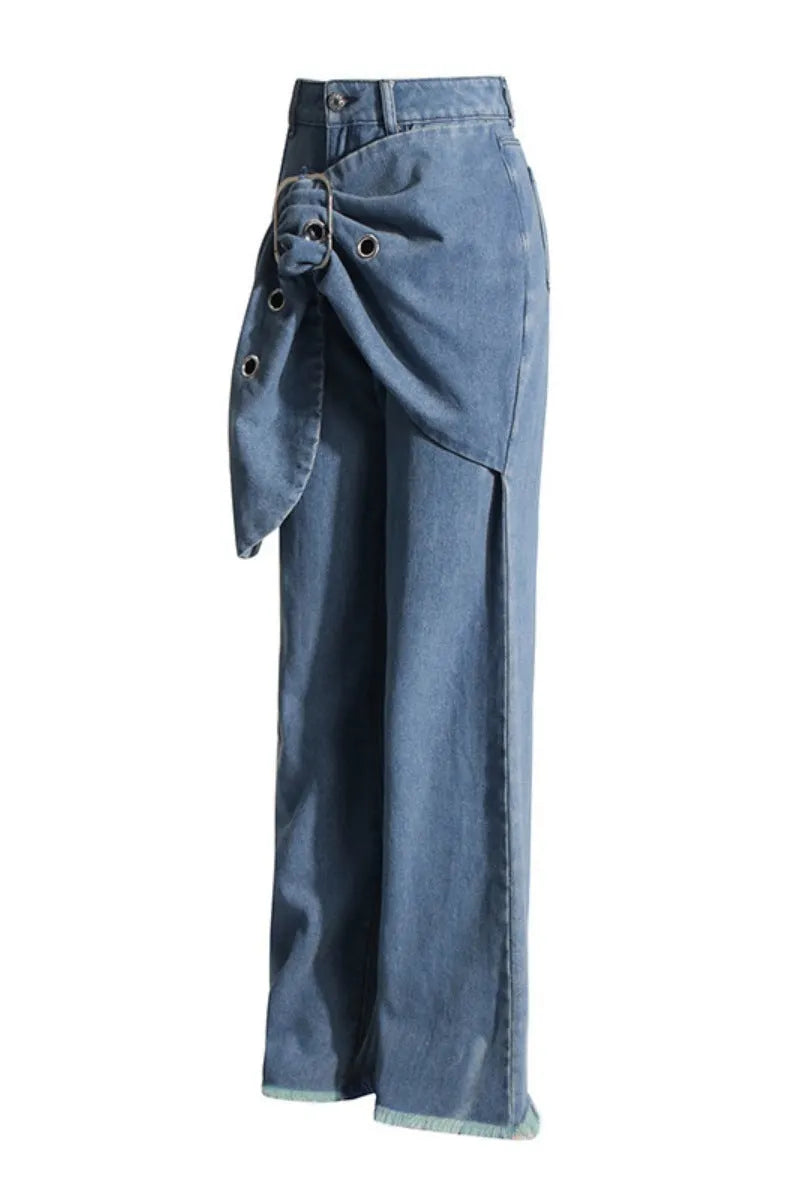 Color Patchwork Mid Waist Straight Denim Jeans
