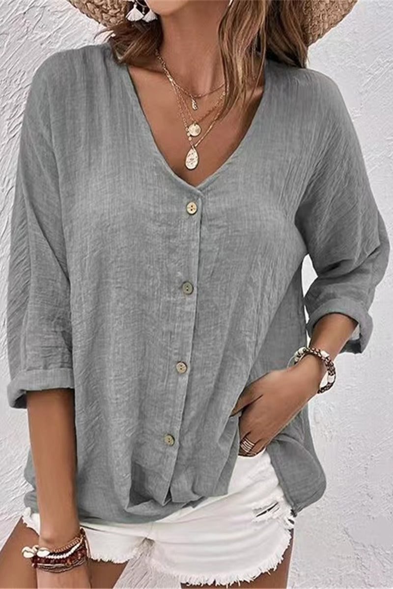 Simplicity Buttons V Neck Tops
