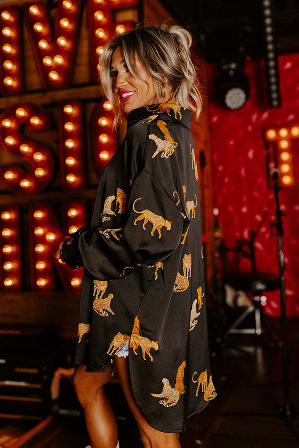 Autumn Color Satin Long Sleeve Cardigan – ’s Thin Personalized Animal Print Shirt